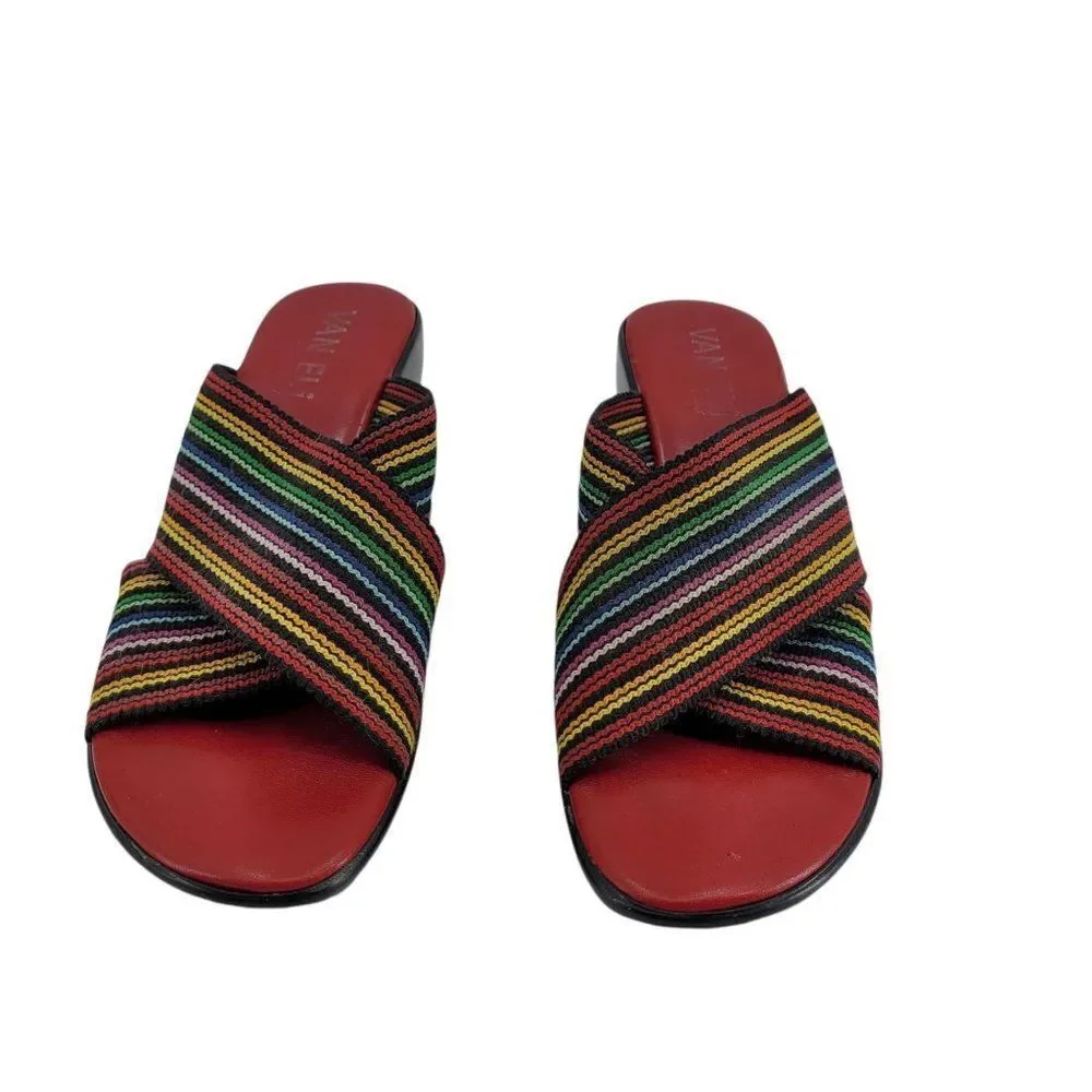 Vaneli Rainbow Thick Elastic Crisscross Strappy Comfort Slide On‎ Wedge Sz 9